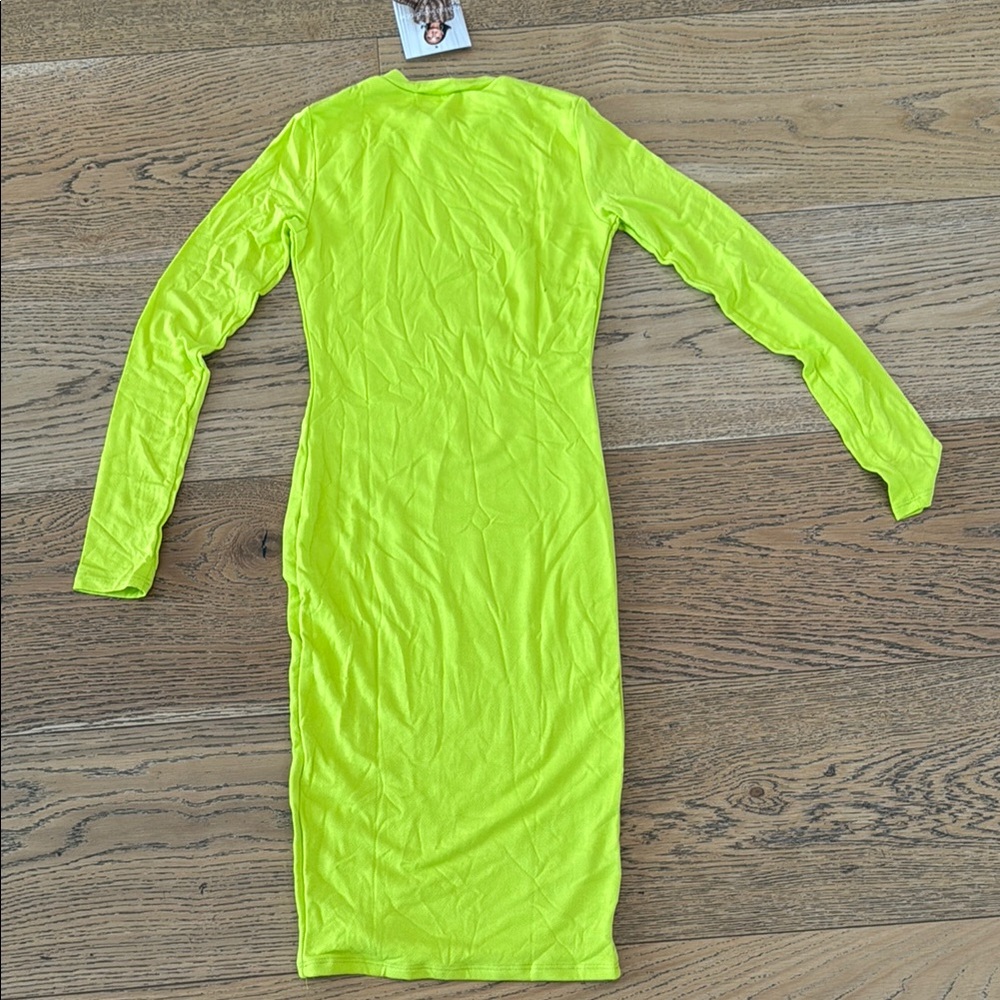 Naked Wardrobe Lime Green Long Sleeve Dress - Picture 3 of 3